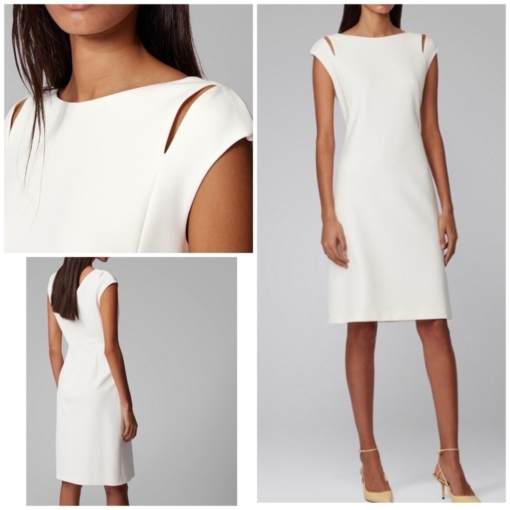 NWT Boss Hugo Boss Dileky Cut out Shoulder Sheath White Cocktail  Bridal Dress‍﻿